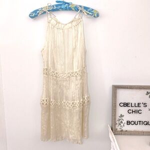 NWT Lovers + Friends Cream Metallic Open Knit Halter Dress Sz XXS